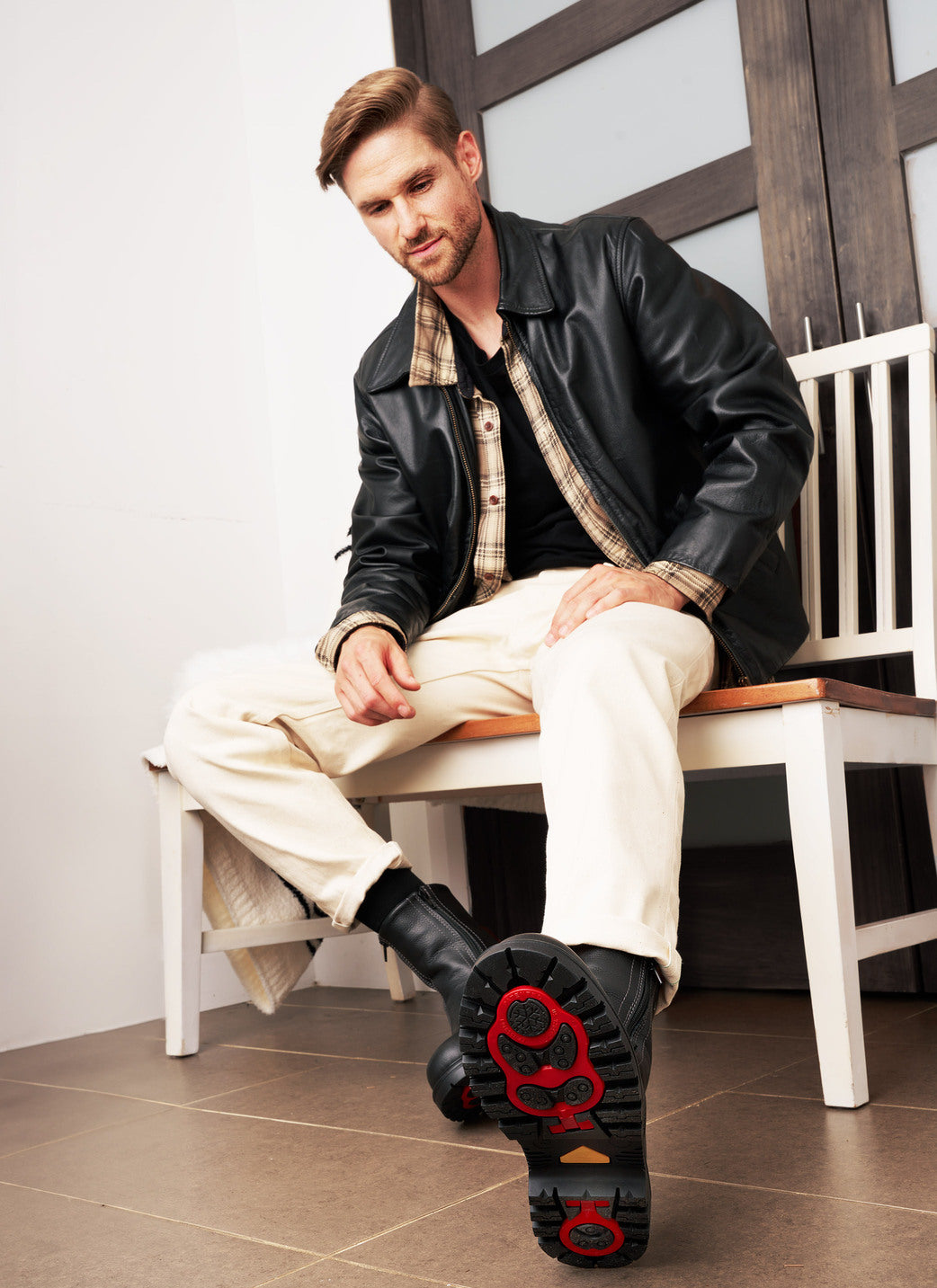 Jerry - Bottes en cuir imperméable avec crampons pivotants