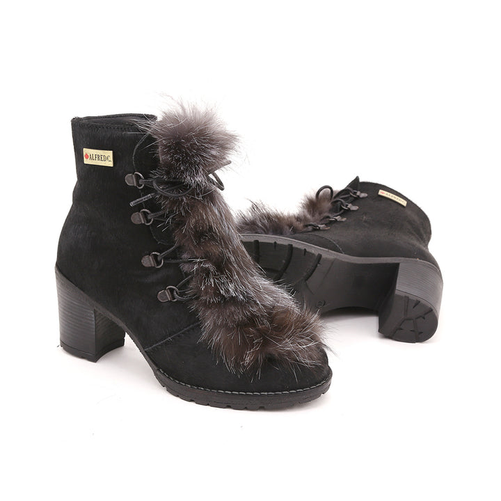 Charlotte Women's Winter Boots in Leather and Recycled Fur