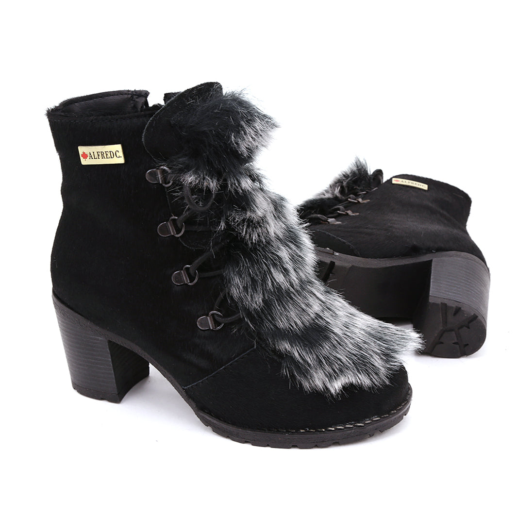 Charlotte Women's Winter Boots in Leather with Faux Fur