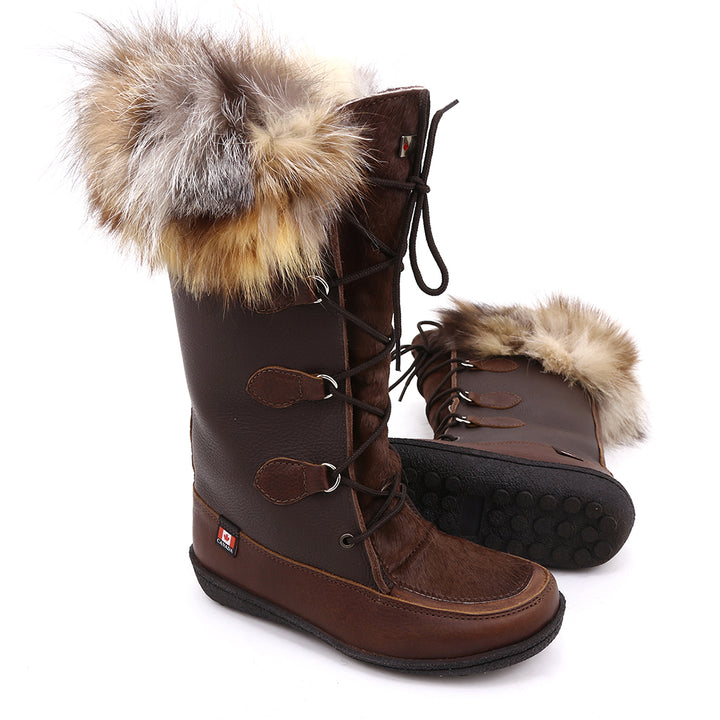 Luna Women's Winter Boots Mukluks in Leather and Recycled Fur
