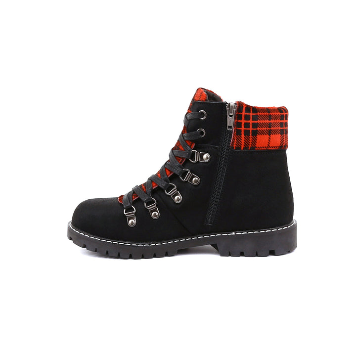 Bottes d'hiver pour femmes Aisha en suède noir et tartan avec crampons rétractables