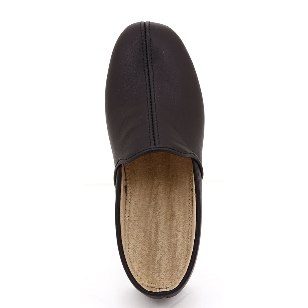 Men s Leather Slippers with Suede Sole Black Made in Canada