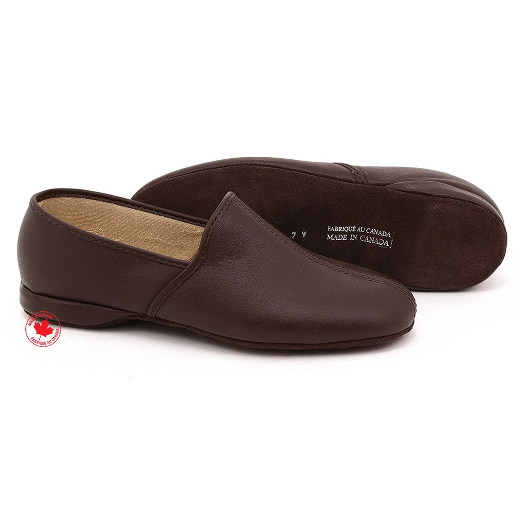 Men s Leather Slippers with Suede Sole Black Made in Canada
