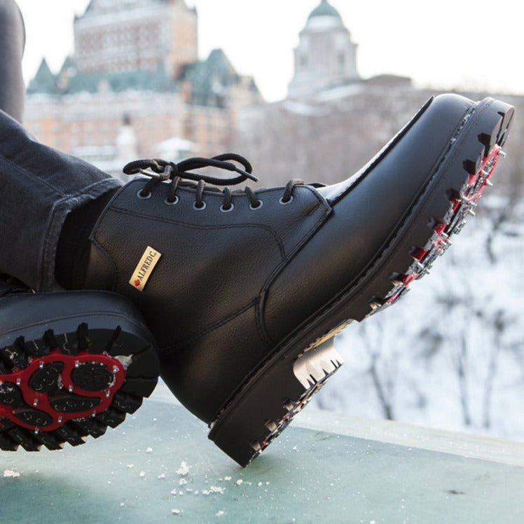 Bottes d'hiver en cuir avec crampons pour hommes - Noir - Fabriqué