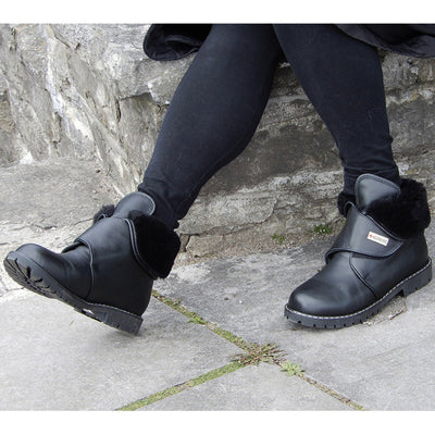 Taffy Bottes d'hiver pour femmes en cuir imperméable avec crampons rétractables