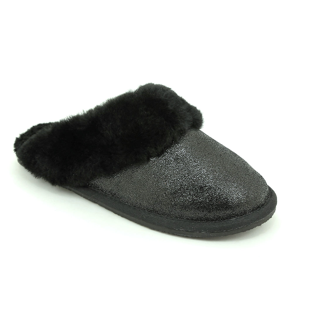 Women s Sheepskin Slippers with TPR Sole Slip On Black or White Alfred Cloutier