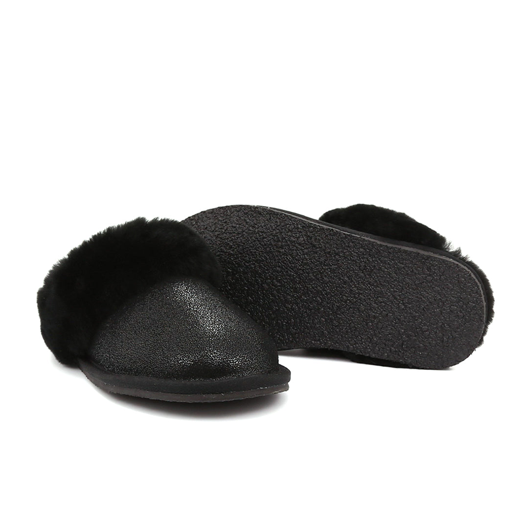 Women s Sheepskin Slippers with TPR Sole Slip On Black or White Alfred Cloutier